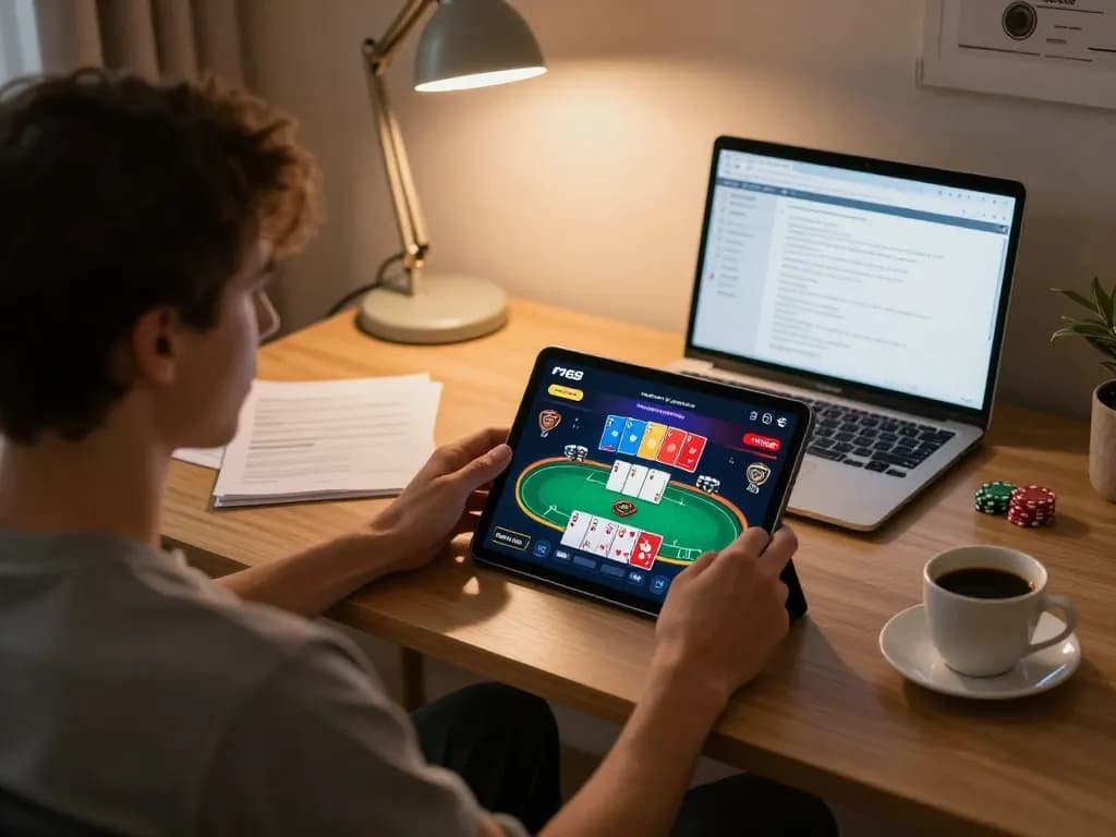 Engaging with F168 casino app on tablet during strategic online gaming session.
