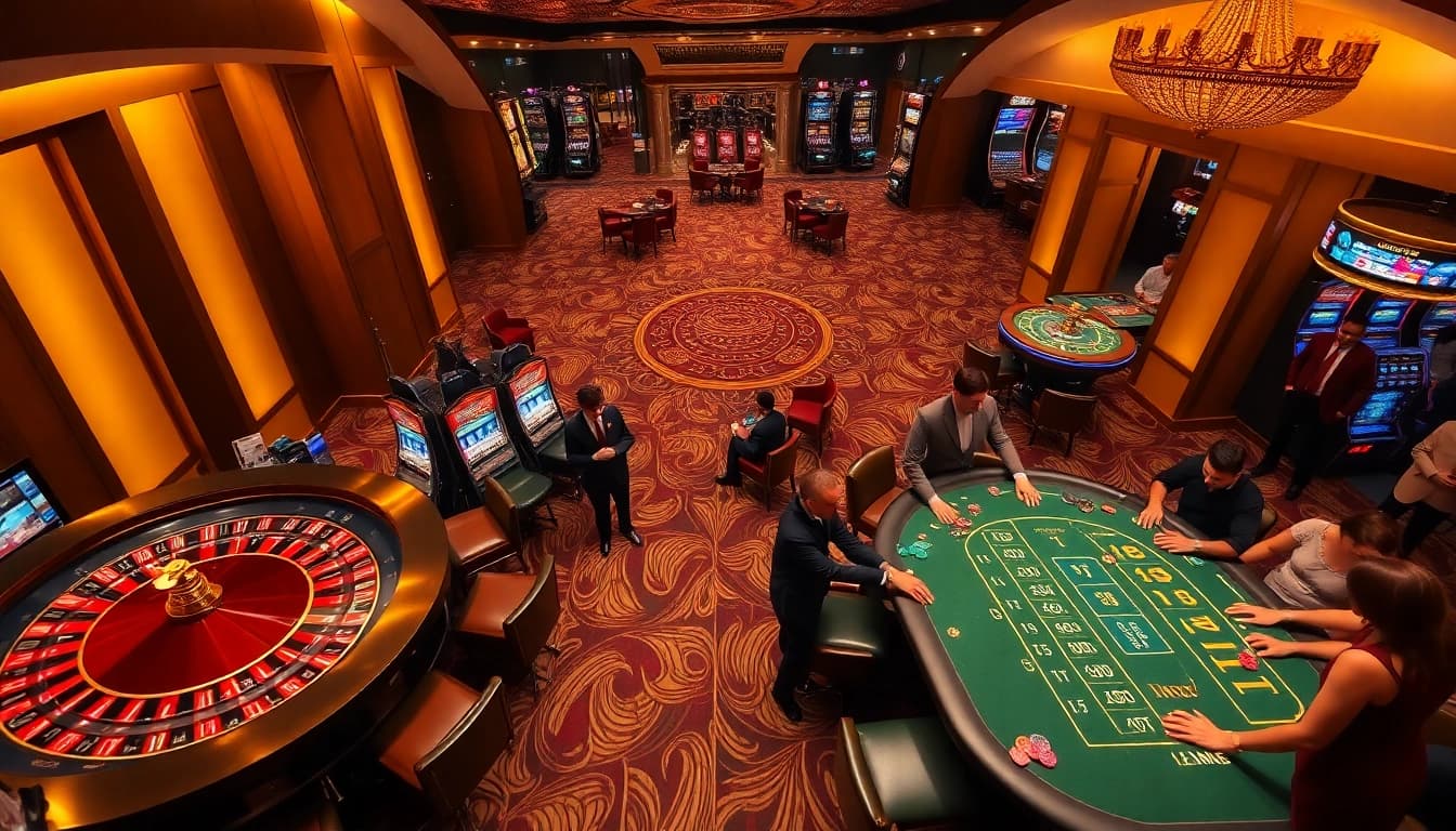Players enjoying casino games at the Fly88 gaming area, showcasing excitement and strategy.