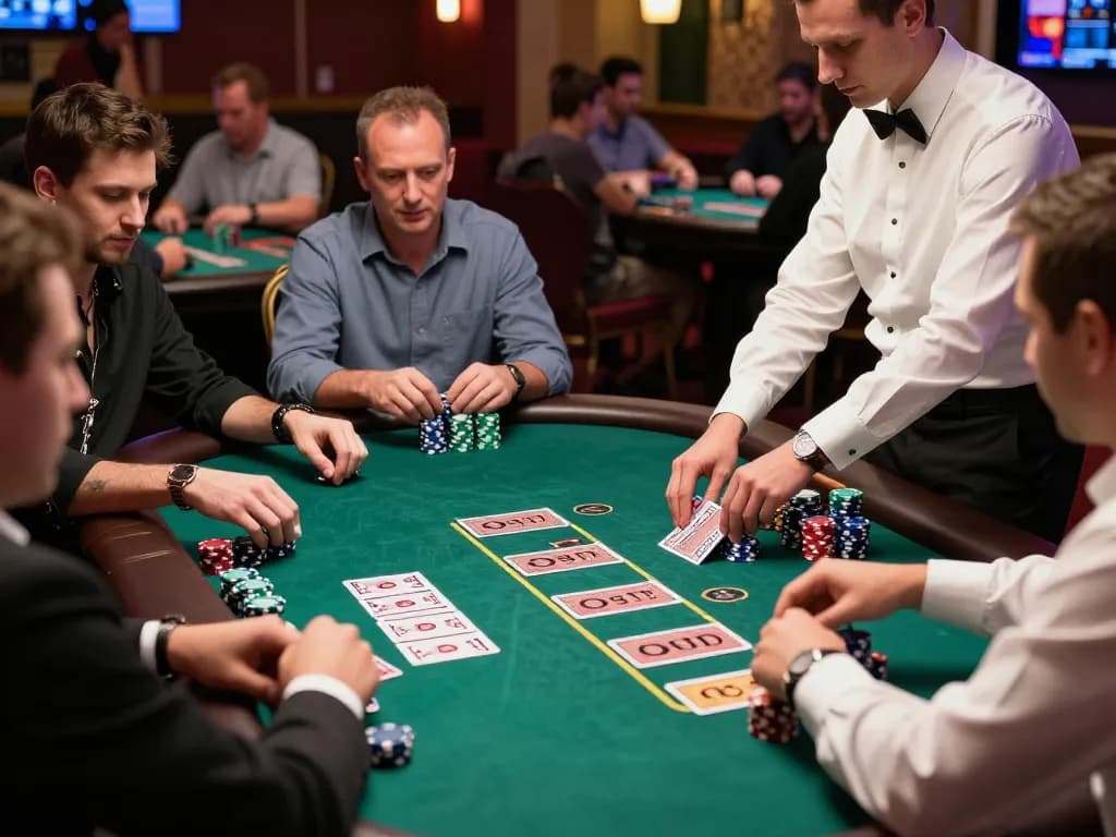 Players engaged at a SC88 blackjack table, focusing on strategy and bets in a vibrant casino setting.