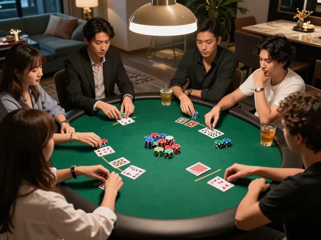 Participants enjoying a poker game at home, showcasing strategy and excitement on Tg88.com platform.