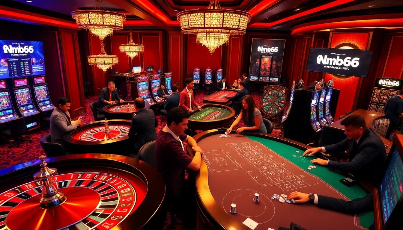 Experience the thrill of gambling at mb66.nyc with an elegant casino scene filled with action.