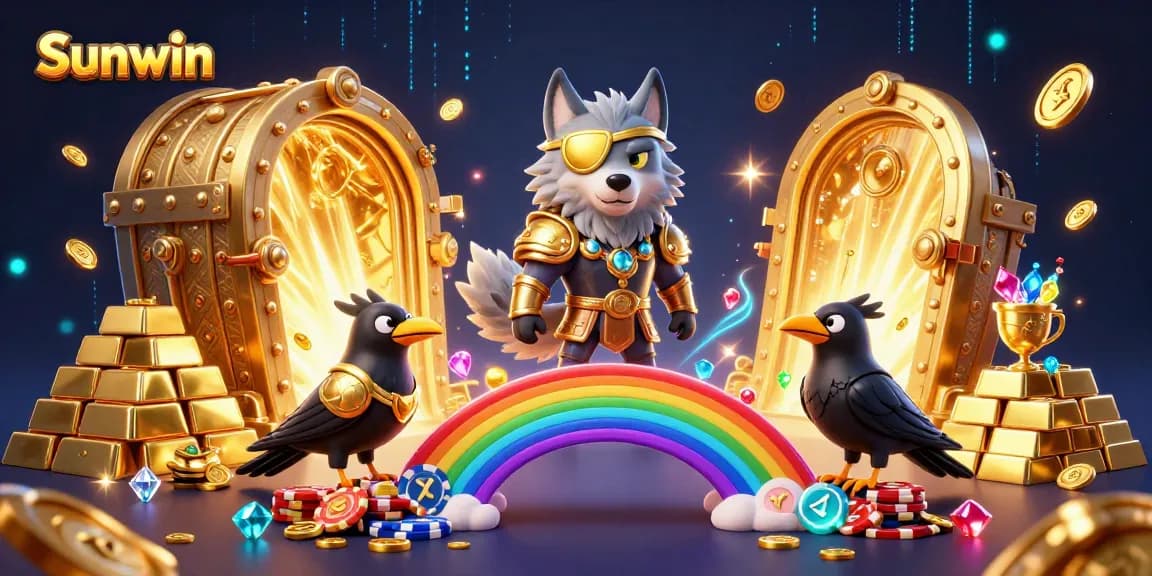 Experience thrilling gaming with Sunwin, featuring Norse deities amidst dazzling casino treasures.