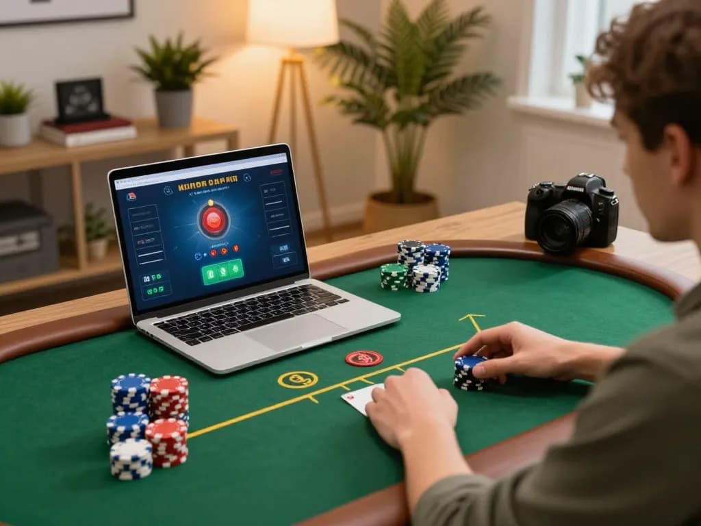 Good88 user enthusiastically playing poker online, showcasing interactive gaming experience