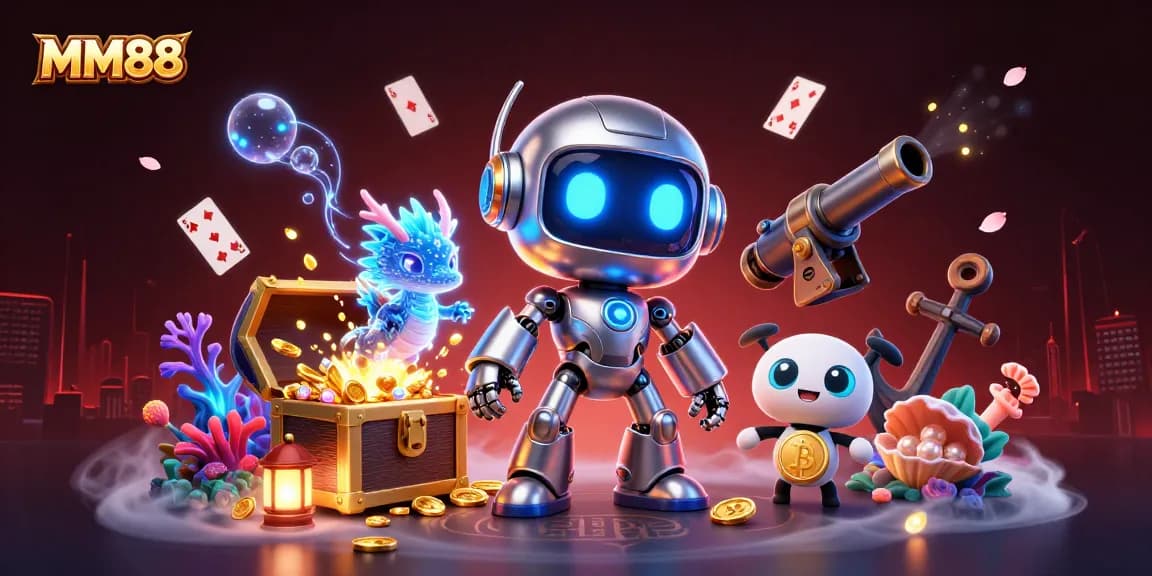 Experience thrilling gameplay with MM88 through eye-catching 3D digital art featuring exciting casino elements.