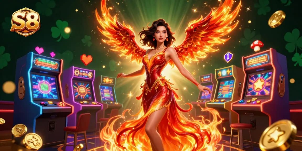 Play exciting casino games featured in S8's vibrant 3D illustration, combining luck and strategy.