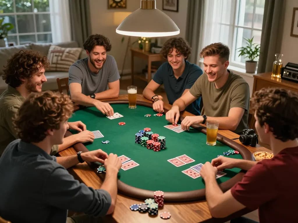 Engaging poker game with friends at home showcasing dash88's social gaming experience.