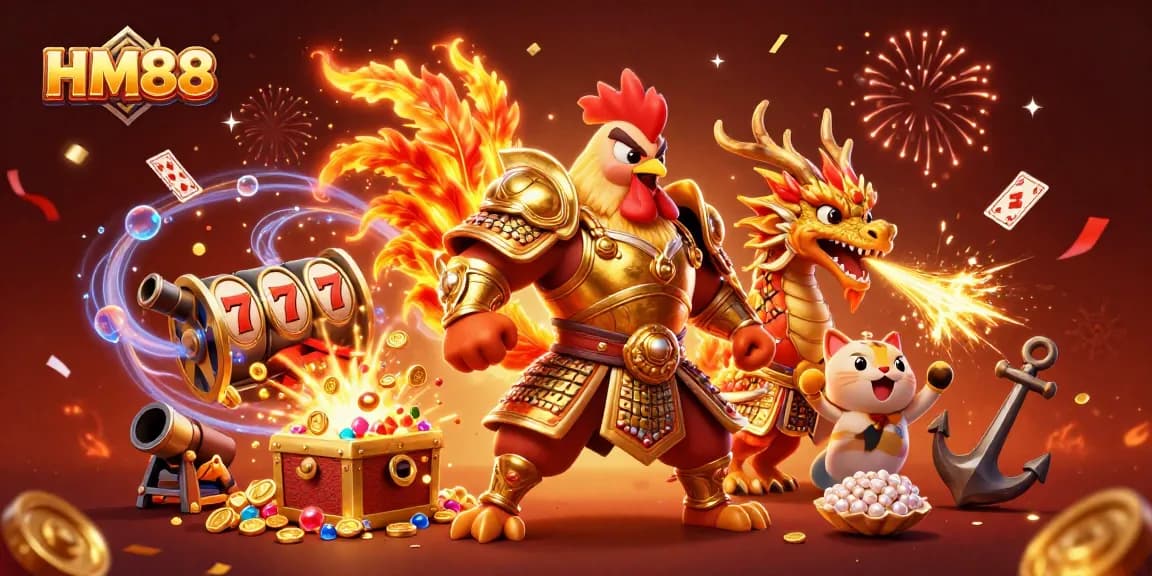 Experience the excitement of HM88 with dynamic characters and lively casino elements.