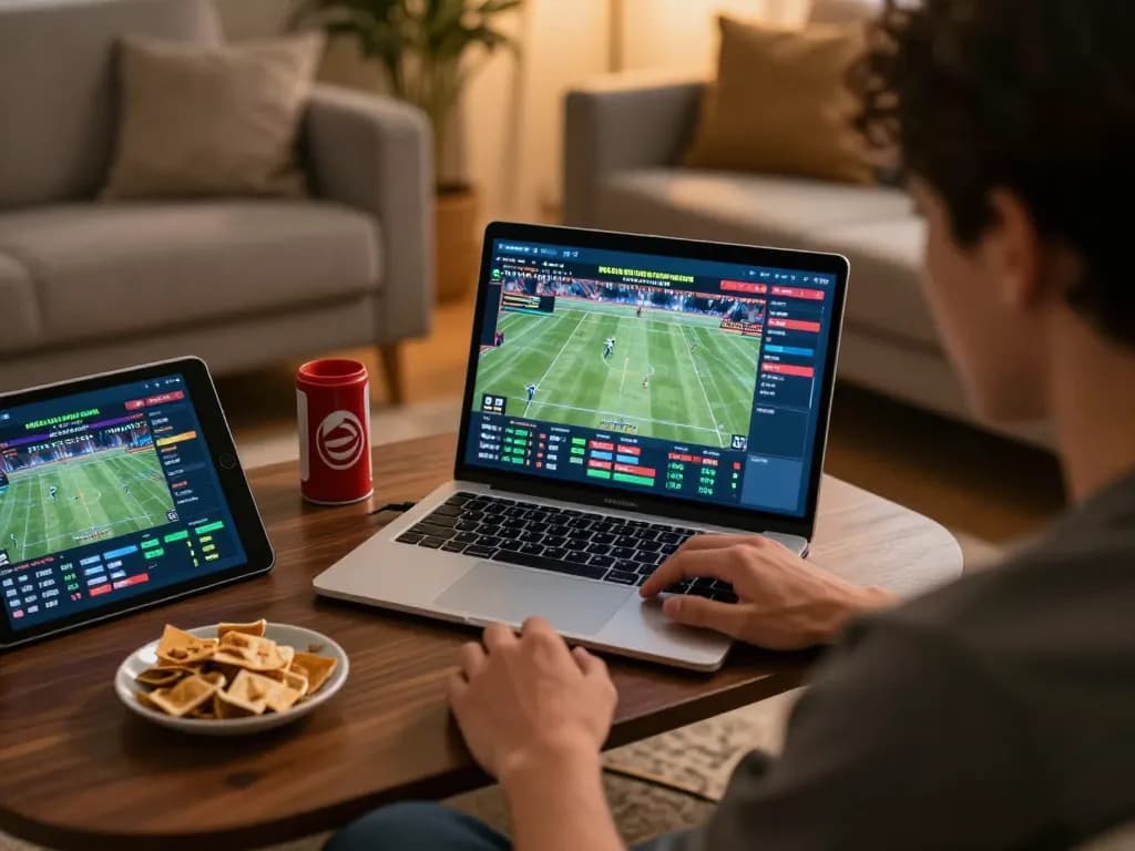 Betting live on nk88 while enjoying sports with a laptop showing real-time odds.
