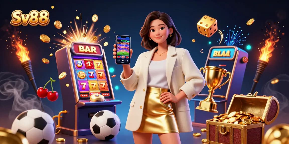 Engage with Sv88's dynamic betting world, showcasing a vibrant casino atmosphere with thrilling game elements.