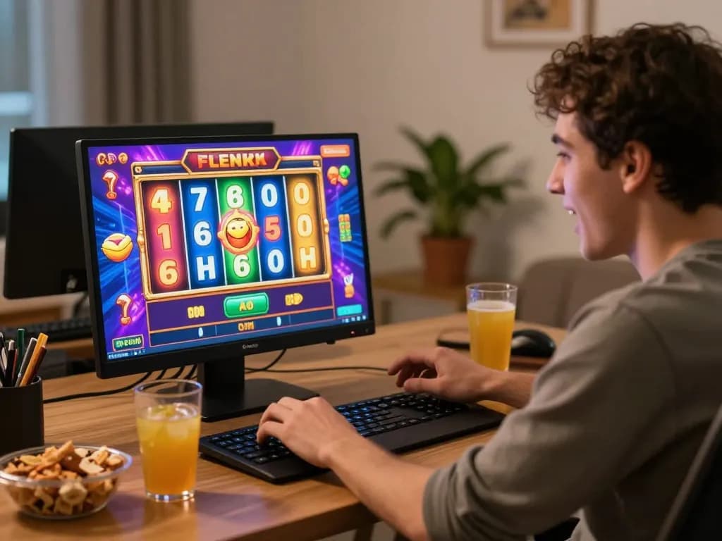 KONG88 player engaging with vibrant online slot game, showcasing thrilling gameplay and potential winnings