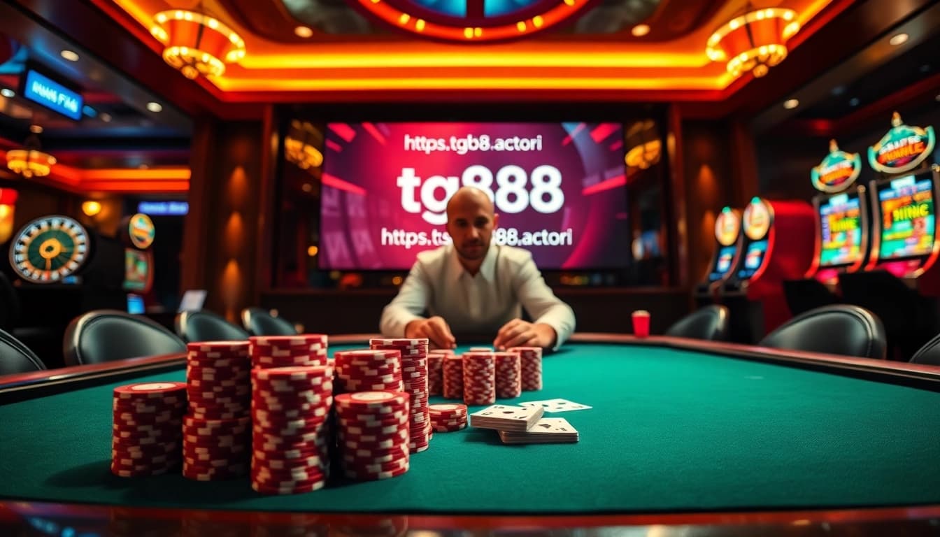 Strategic poker hand dealing with https://tg88.actor/ branded chips, highlighting expert casino gameplay