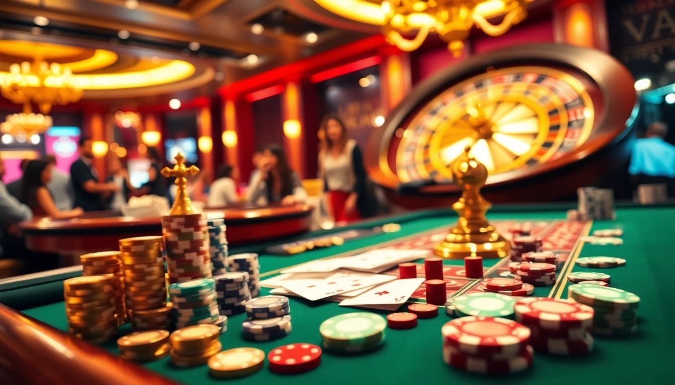 Experience the excitement of betting at 789Win, featuring a luxurious casino table with vibrant chips and cards.