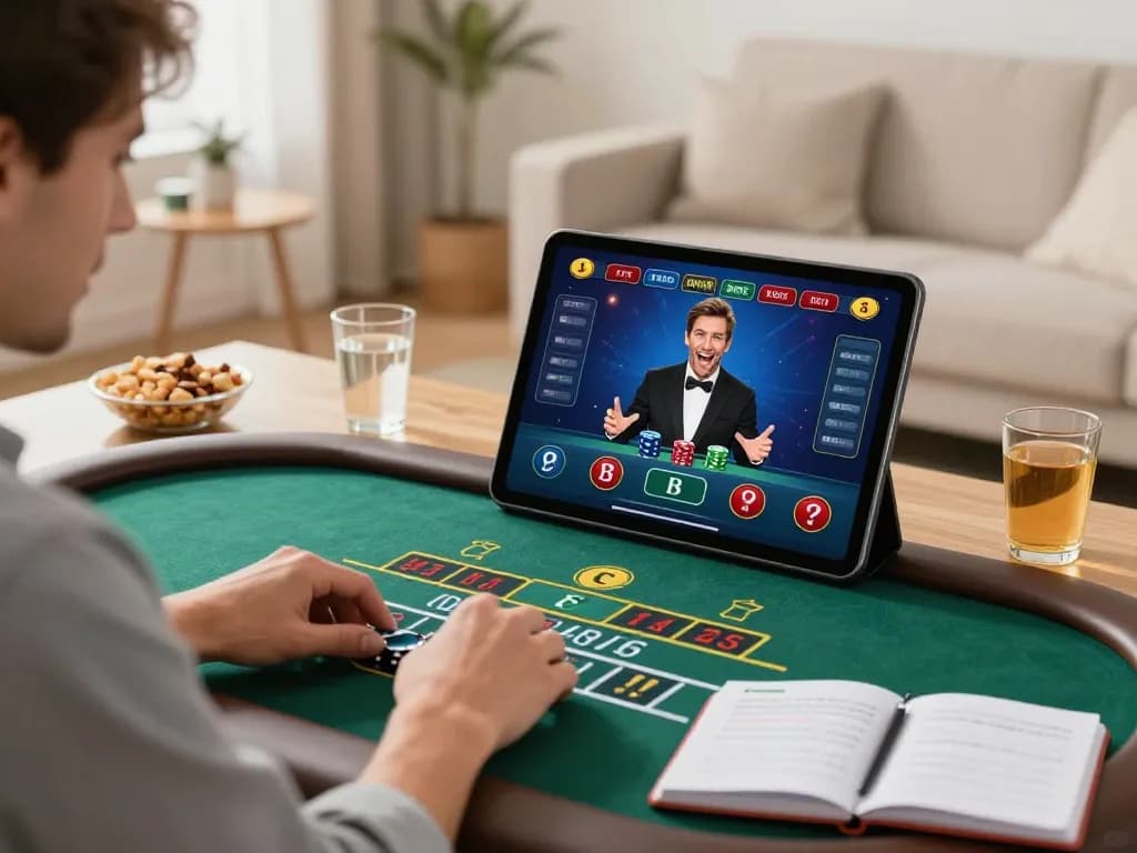 Engaged player enjoying 13win live dealer blackjack on tablet in a cozy home setting.