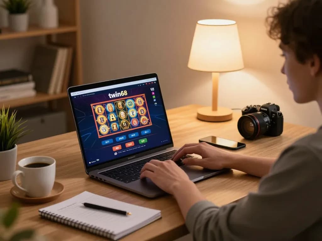 Engaging with twiin68 online gaming platform on a cozy home setup while enjoying a relaxed gaming experience.