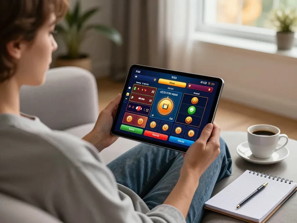 Enjoying responsible gaming with Sin88 on a tablet in a cozy home environment