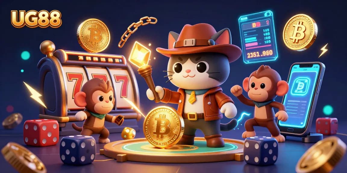 Experience thrilling wins at UG88 casino with dynamic gaming artifacts in an engaging illustration.