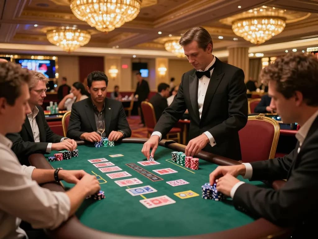 Players engaging in a strategic blackjack game at 789WIN casino in Las Vegas, highlighting vibrant ambiance.
