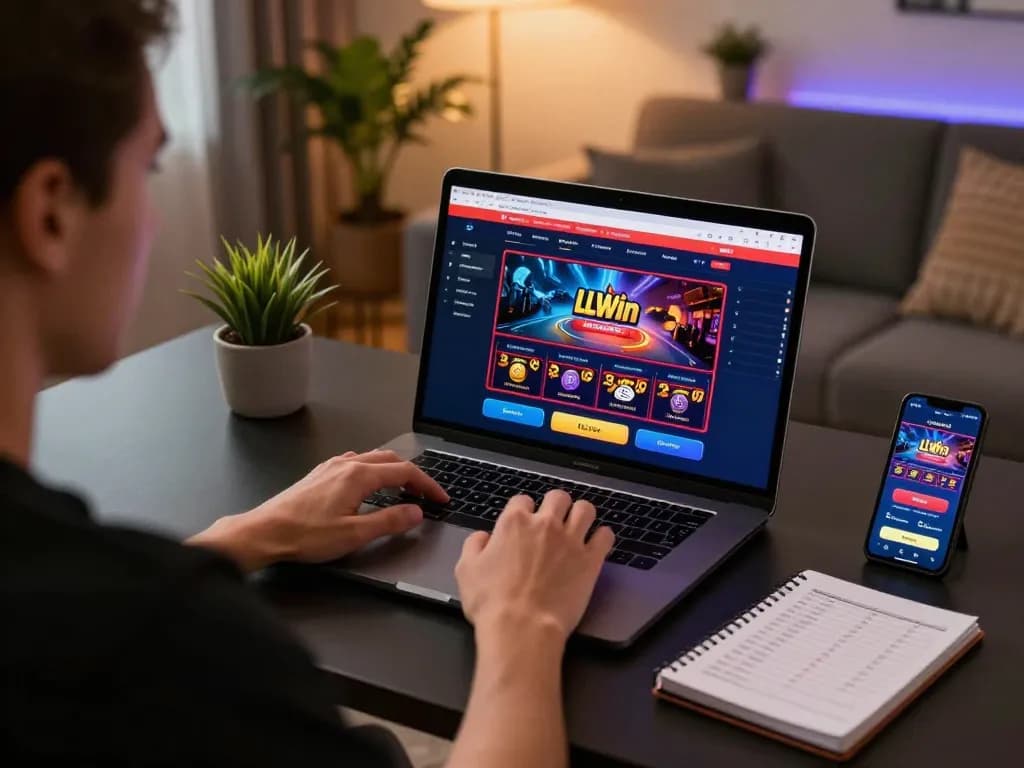 Engaging LLwin online casino experience with a player analyzing betting strategies.