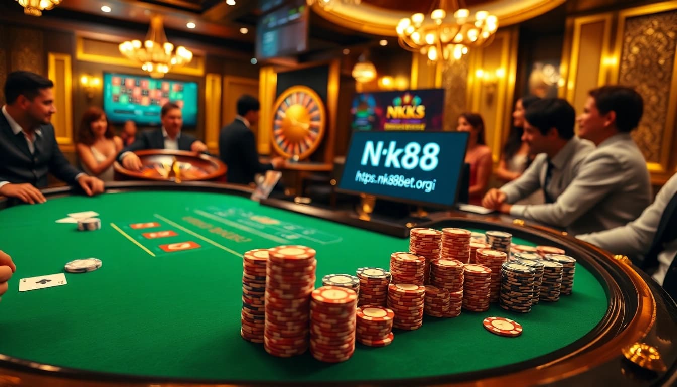 Experience the thrill of casino gaming at https://nk88bet.org/ with players enjoying a lively blackjack table.