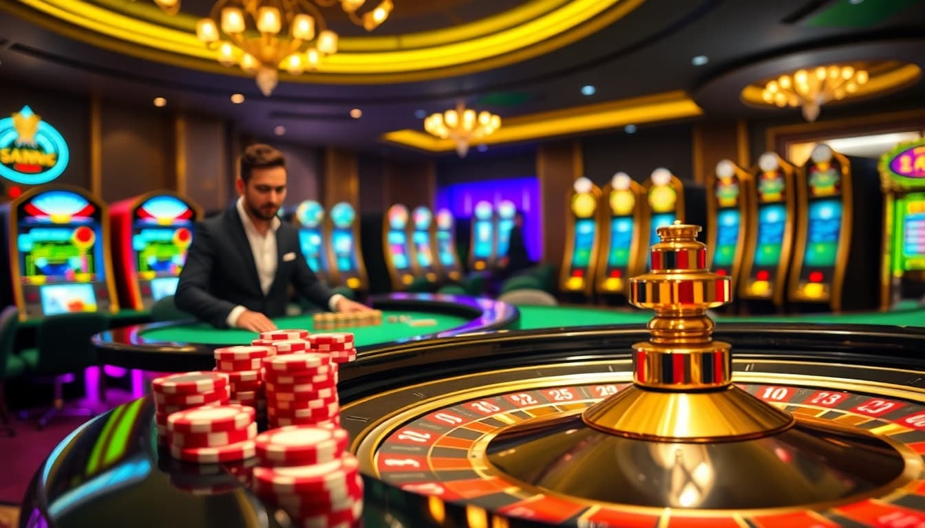 Experience the thrill of uu88 at a luxury casino with roulette and poker games.