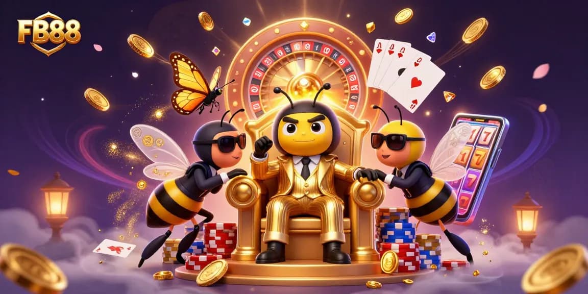 FB88 invites players to enjoy an exciting 3D casino scene filled with golden coins, vibrant games, and dynamic characters.