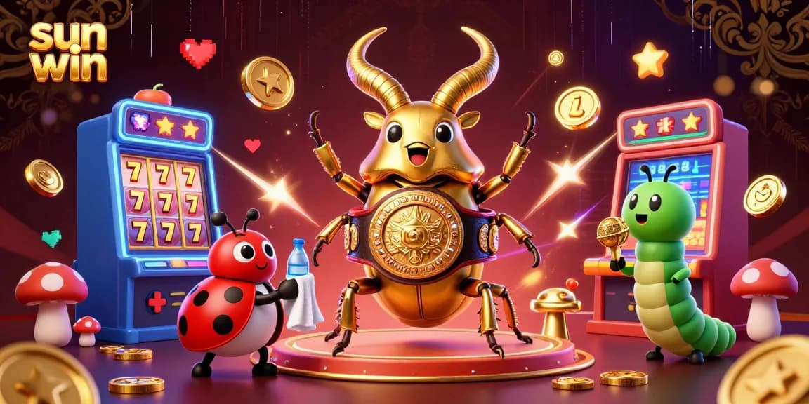 Engage in sun win slots action with vibrant 3D beetle champions and dynamic casino elements