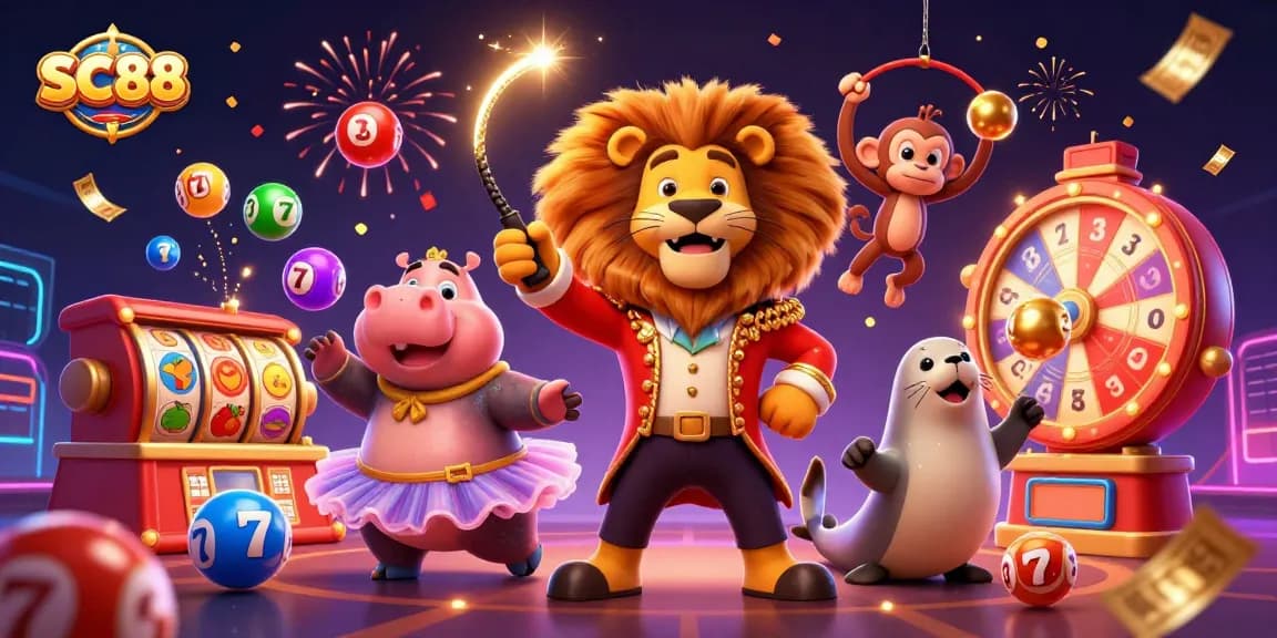 SC88 players enjoy exciting jackpot adventures with dynamic colorful elements and festive atmosphere.