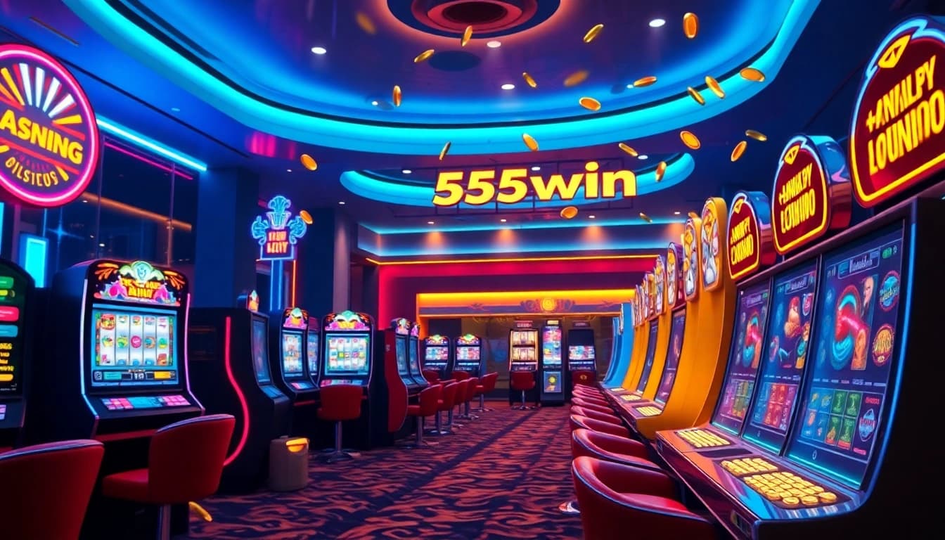 Experience the thrill of 555win online gaming with vibrant slots and interactive displays.