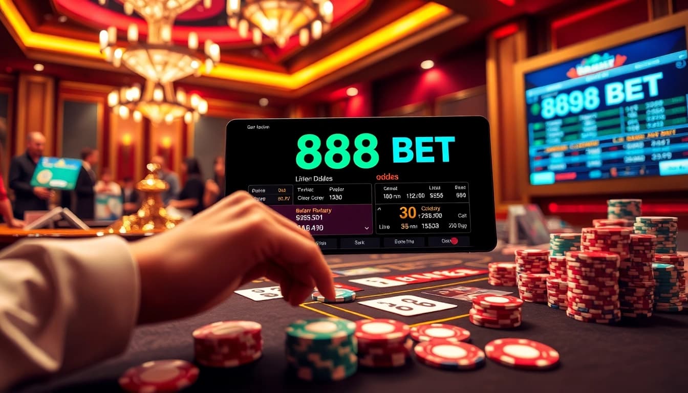 Experience the excitement of 888VND BET as players engage in thrilling casino games, showcasing luxury and action.
