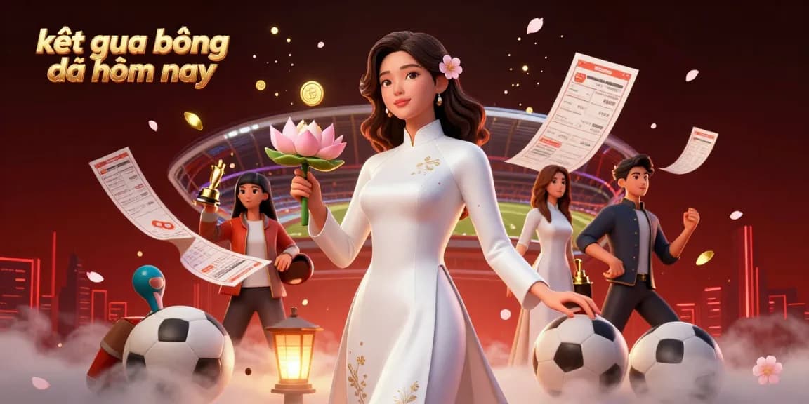 Experience kết quả bóng đá hôm nay with sports balls and betting slips in a vibrant casino scene.