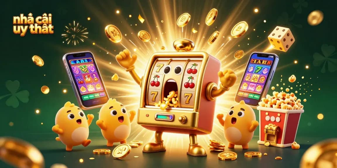 Engage with nhà cái uy tín through fun slot machines celebrating jackpots and bursting with coins.