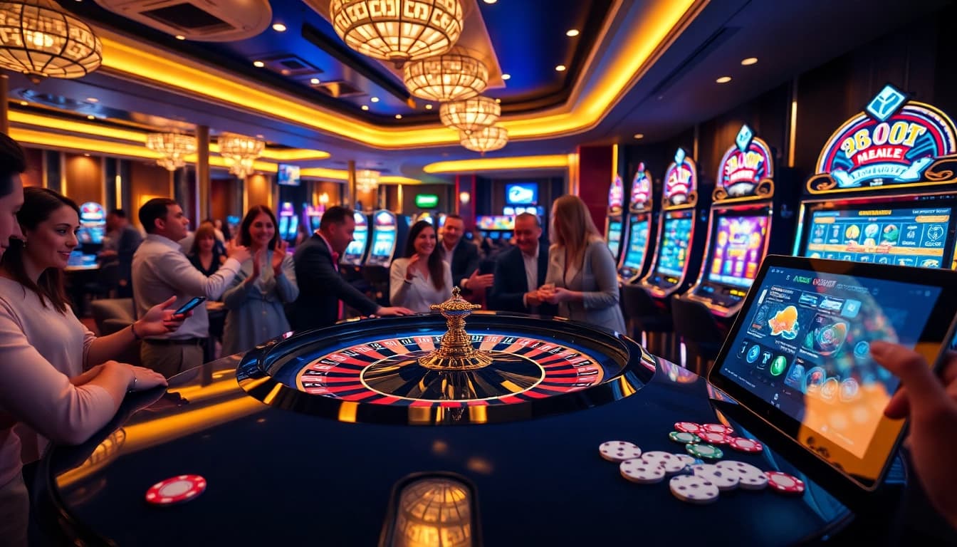 Experience the excitement of live gambling at https://68vip.video/ with a vibrant roulette table scene.