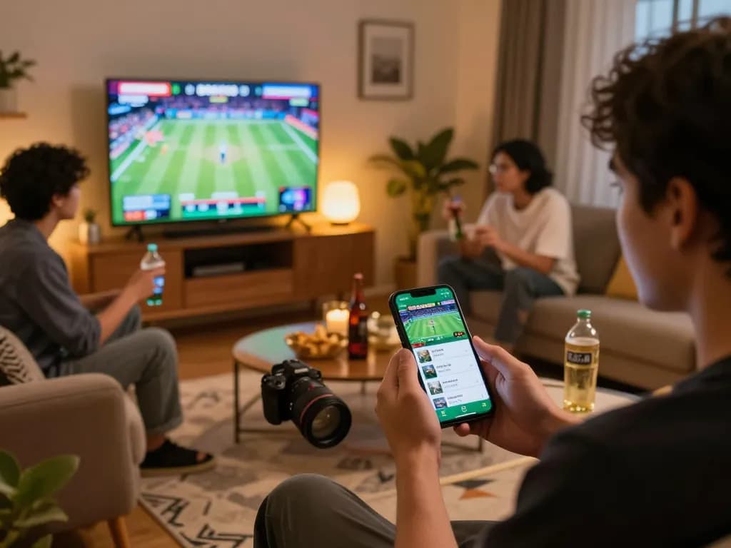 Enjoying BONG88 sports betting with friends in a cozy home setup, engaging atmosphere.