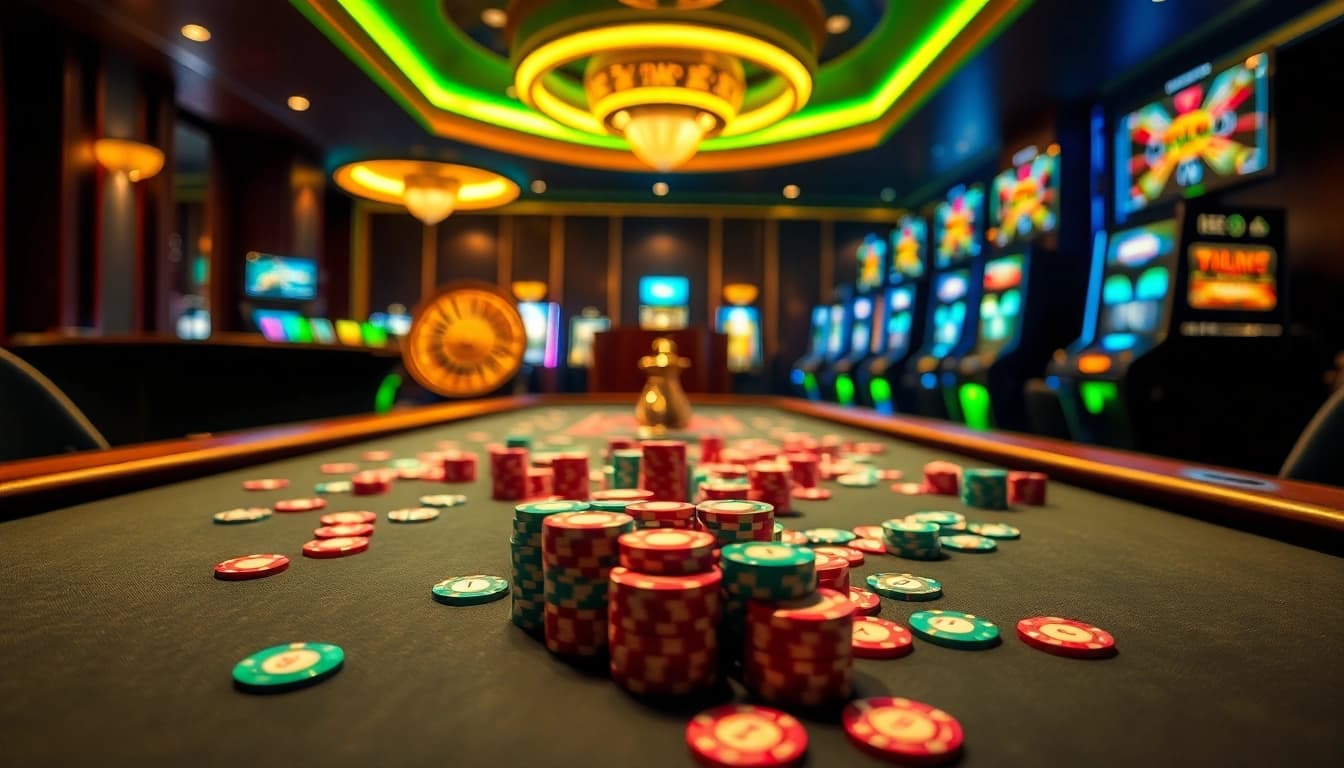 Experience thrilling gameplay at vin88 with colorful casino chips and a vibrant roulette table.