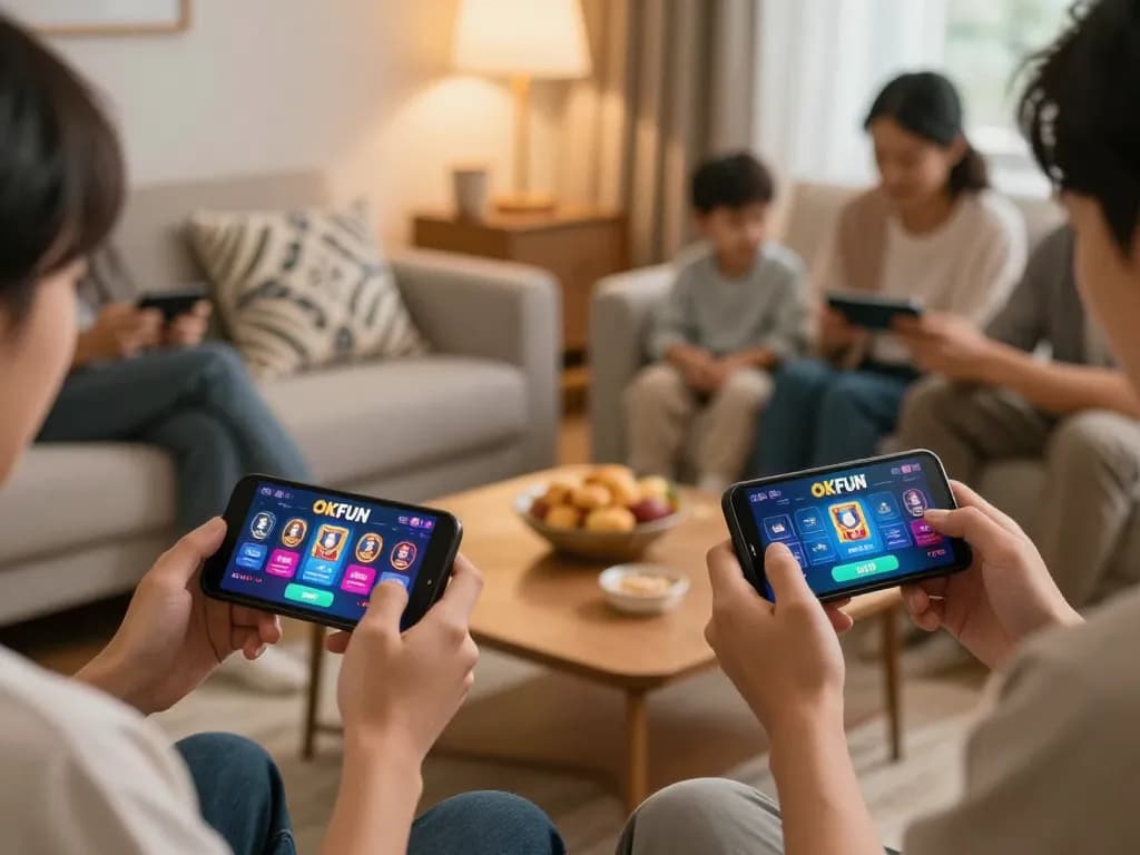 Engaging with the OKFUN app for smooth Đăng Nhập OKFUN and online gaming experience in a cozy setting.