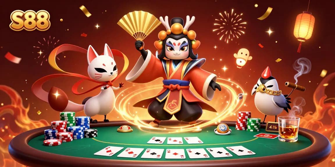Experience thrilling S88 poker action with vibrant characters and dynamic casino elements.