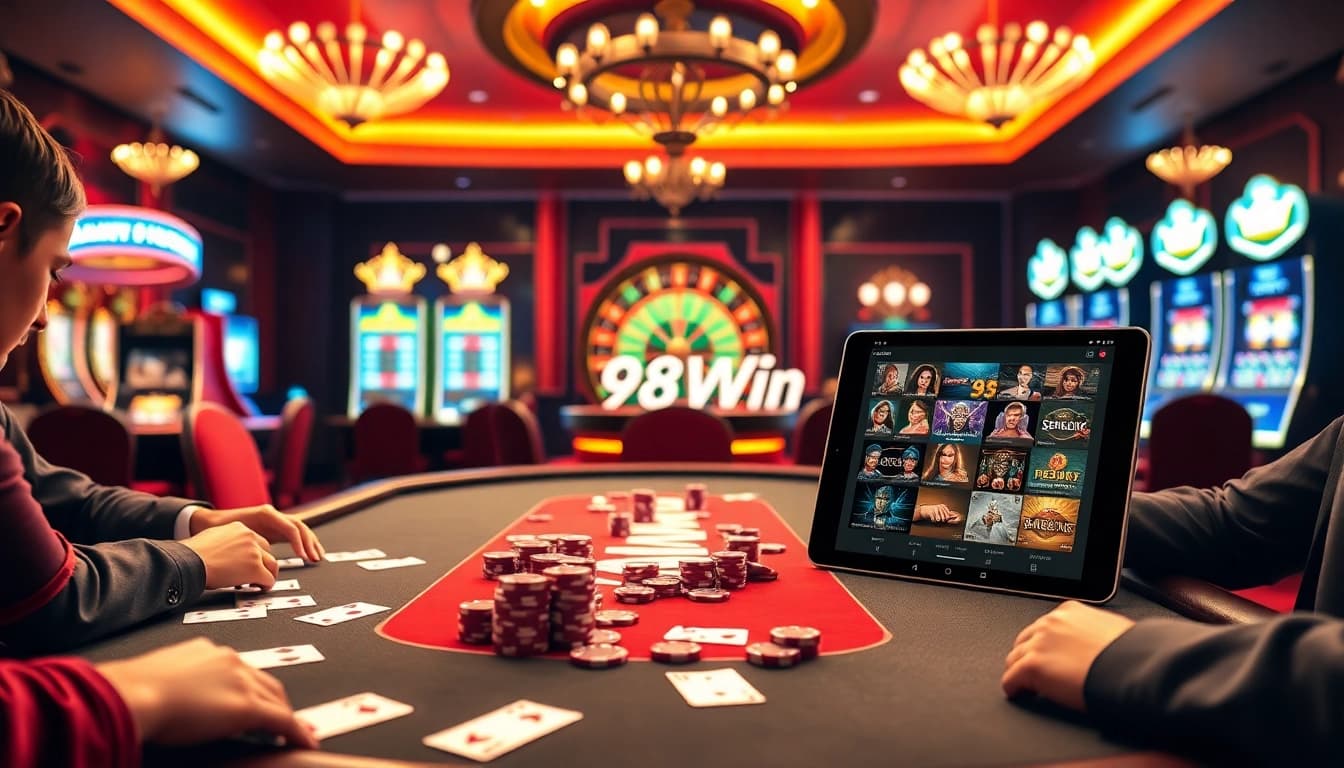 Experience high-stakes gambling at 98Win's vibrant poker table with friends.