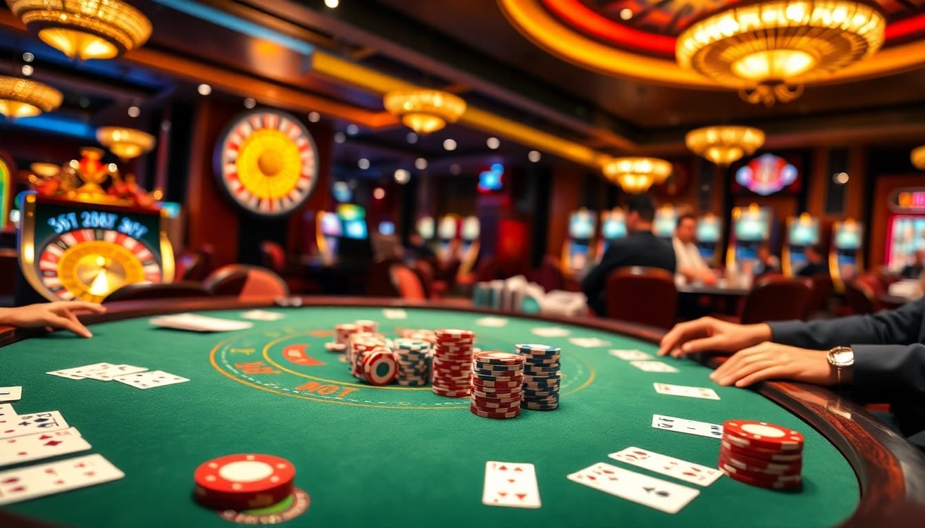 Engaging in a thrilling poker game at OK8386's luxurious casino tables.