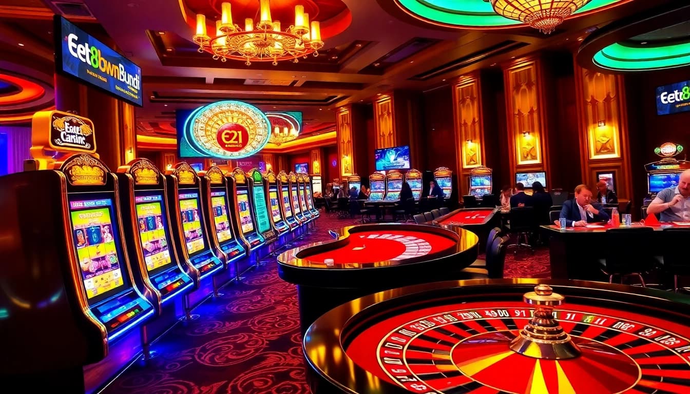 Experience the excitement of gambling at ee88 with vibrant slot machines and casino tables.
