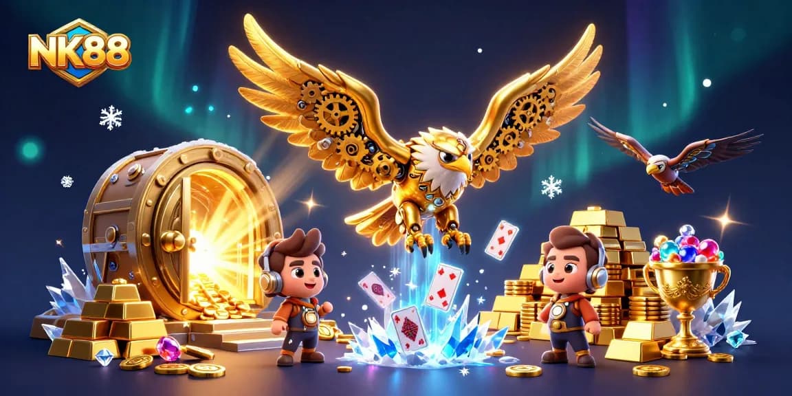 Experience thrilling gameplay at NK88 with the vibrant golden eagle diving through cards.