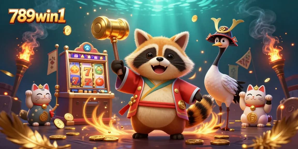 Spin the reels at 789win1 with vibrant casino elements like lucky 7s, tanuki, and fortune cats.