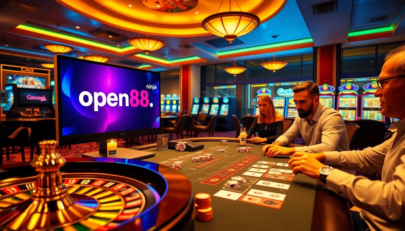 Experience the excitement of open88.ninja at an online casino with vibrant games and poker chips.
