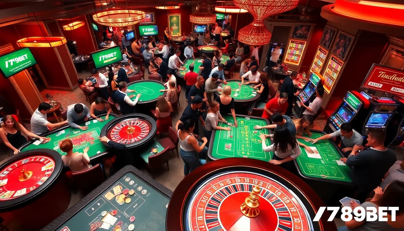Experience the thrilling ambiance of 789BET with vibrant casino games and enthusiastic players.