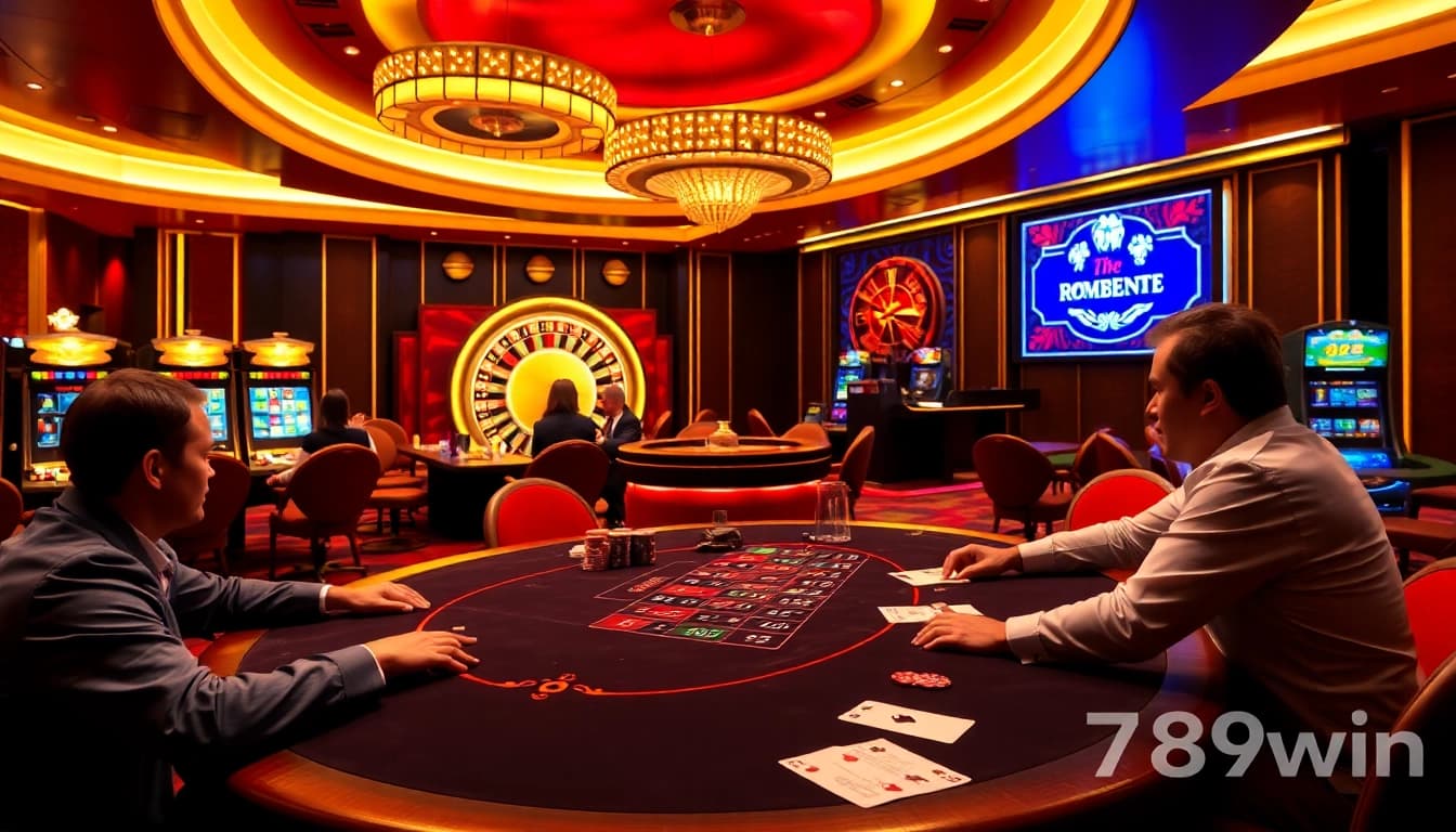 Exciting poker game at a luxurious casino table illustrating the thrill of 789win's gambling experience.