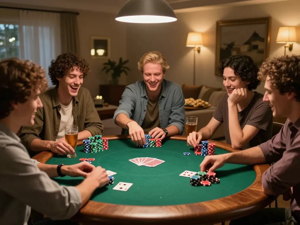 Poker night with friends showcasing strategic gameplay and chips on table focusing on dn88