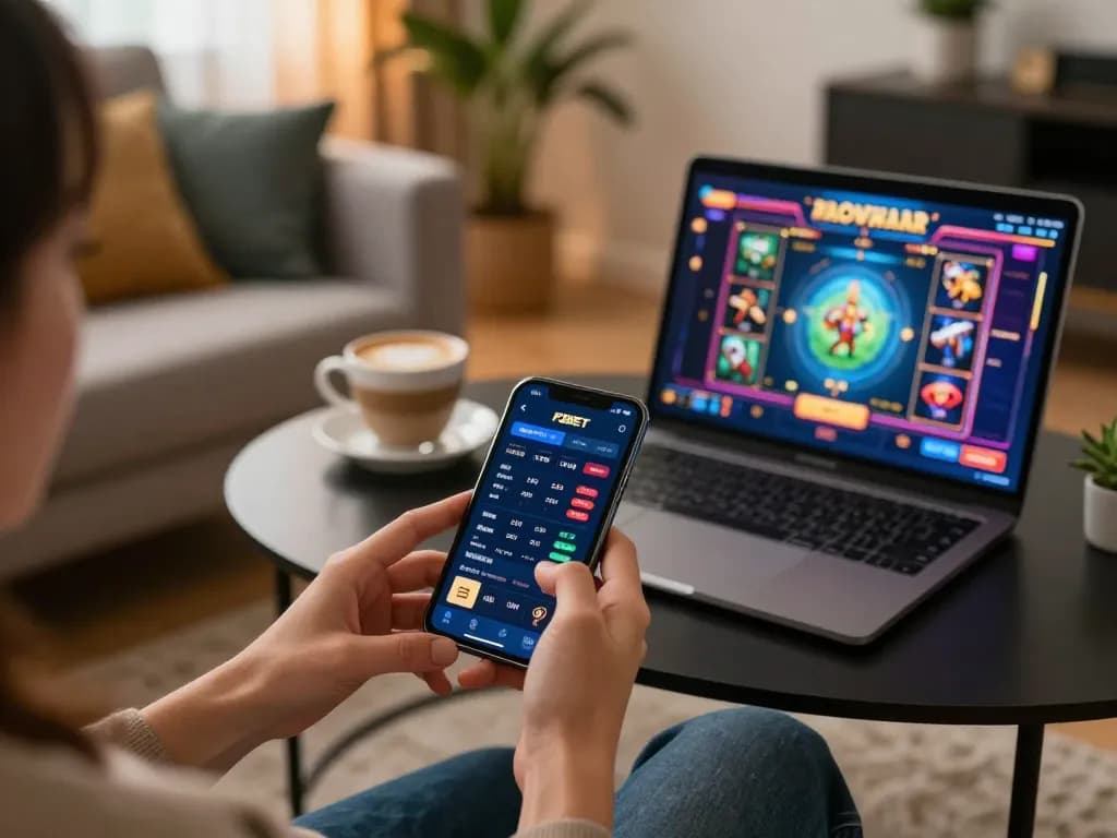 Player engaging with the F8BET app, showcasing mobile online gambling excitement.