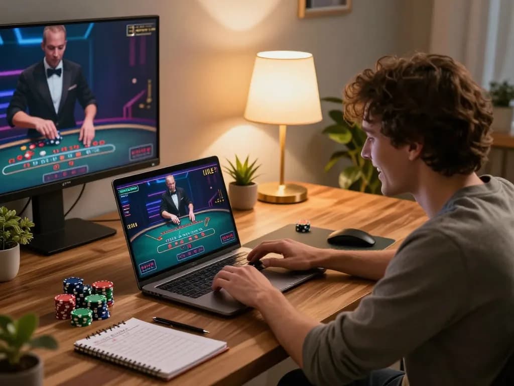 Player engaged in dynamic online blackjack game on laptop, showcasing gbong excitement and strategic betting.