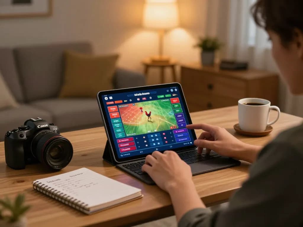 Engage in strategic online Đá gà thomo betting with tablet views and cozy setup.