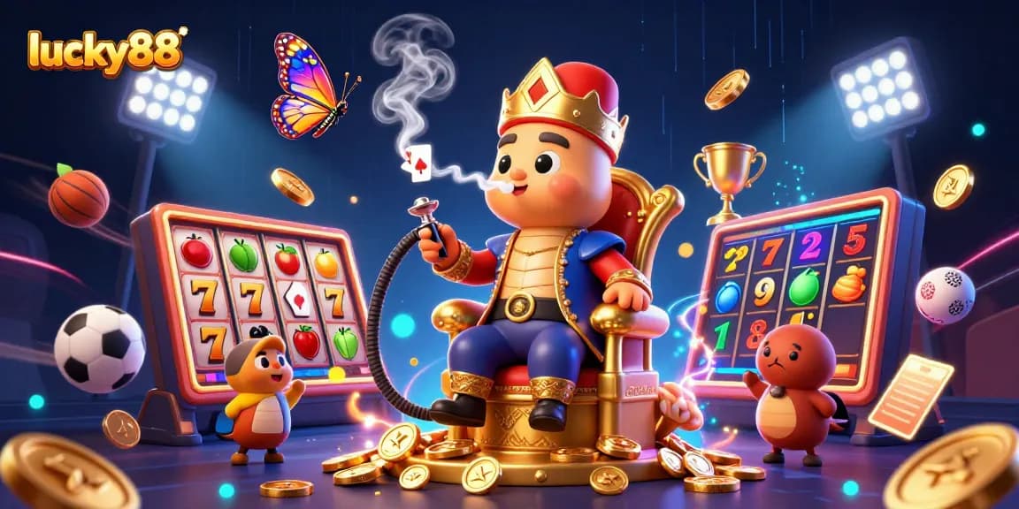 Experience the thrill of lucky88 with vibrant slot reels, sports action, and dazzling characters.