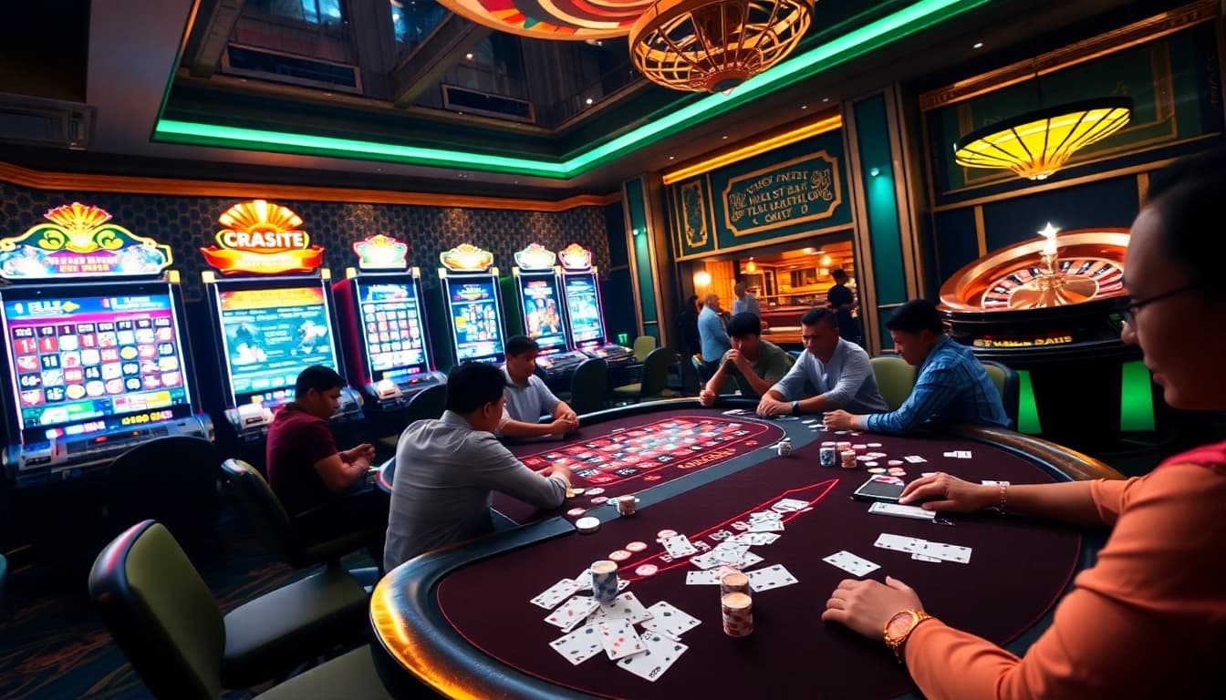 Engage in thrilling gameplay on the Trang Chủ Go8 platform surrounded by vibrant casino elements.